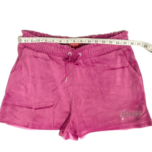 Guess Lillian Velour Dragonfruit Shorts Women's Size Medium Pink Pull on Sparkle - Picture 5 of 10